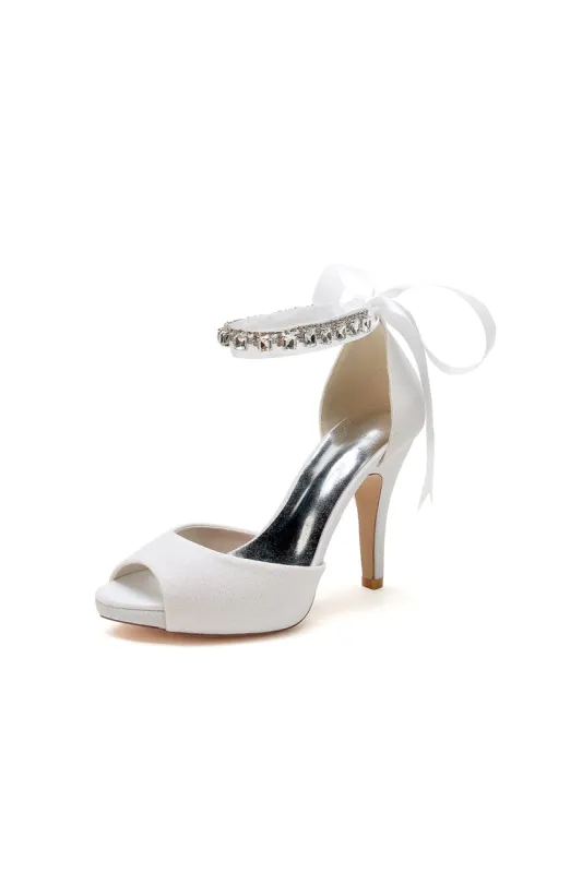 Peep Toe Rhinestone Strap Ribborn Tie sold by KissProm