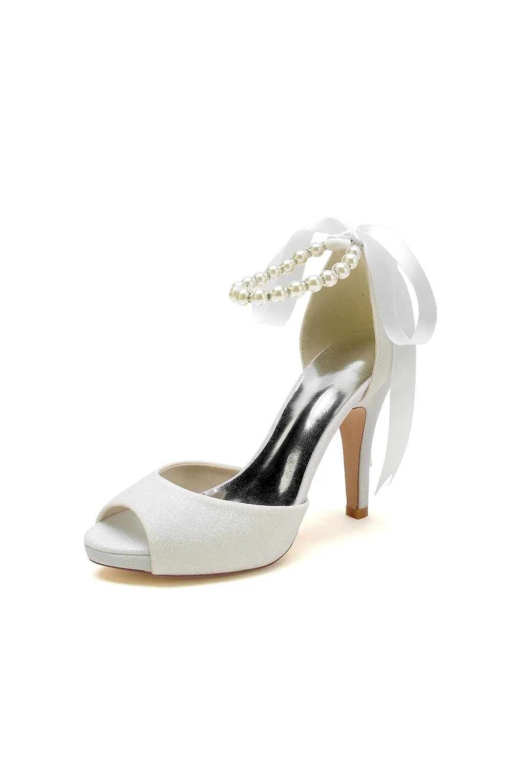 Peep Toe Pearl Strap Ribborn Wedding sold by KissProm