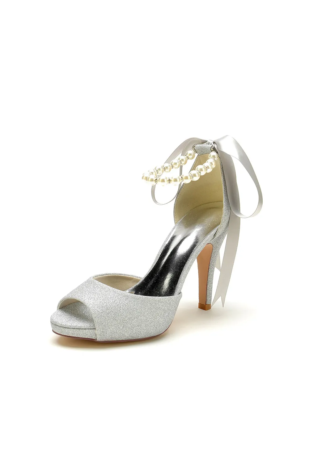 Peep Toe Pearl Strap Ribborn Wedding sold by KissProm product image thumbnail 5