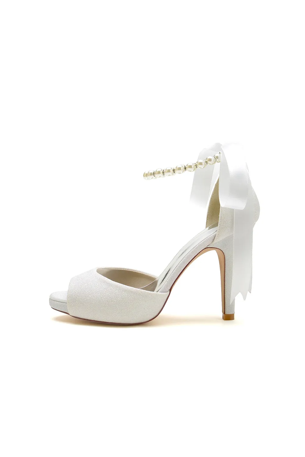 Peep Toe Pearl Strap Ribborn Wedding sold by KissProm product image thumbnail 3