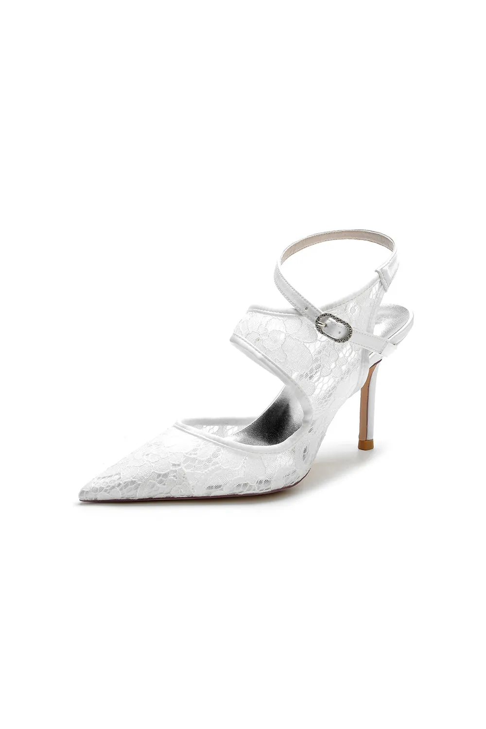 White Bridal Heels with Lace Appliques sold by KissProm