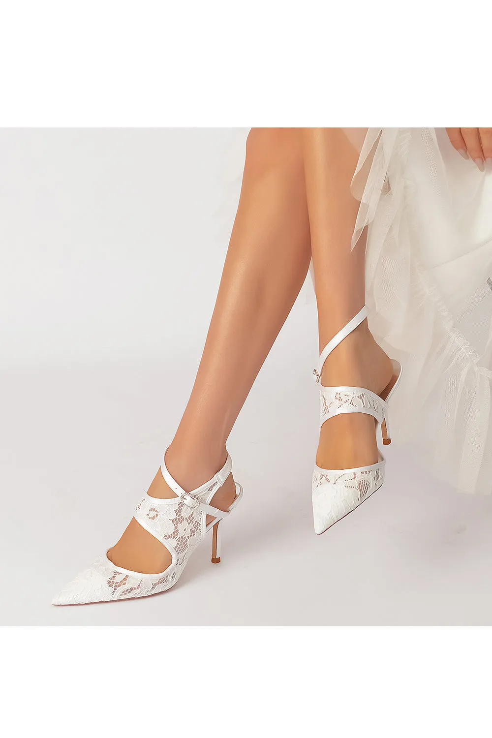 White Bridal Heels with Lace Appliques sold by KissProm product image thumbnail 5