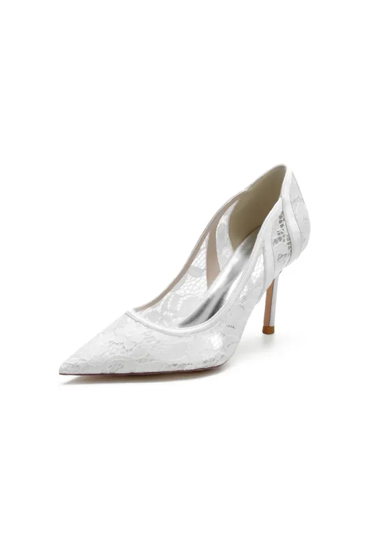Pointed Toe Bridal Heels with Lace Appliques sold by KissProm