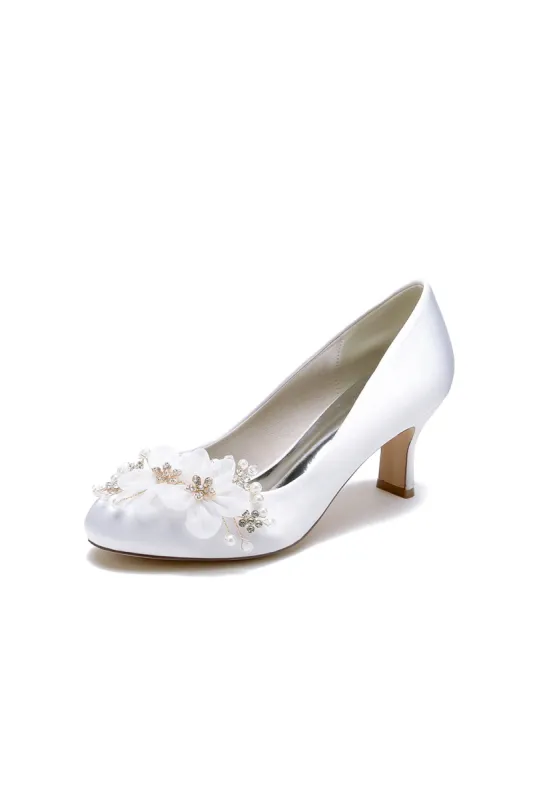 Rhinestone White Chunky Heels with Flower sold by KissProm