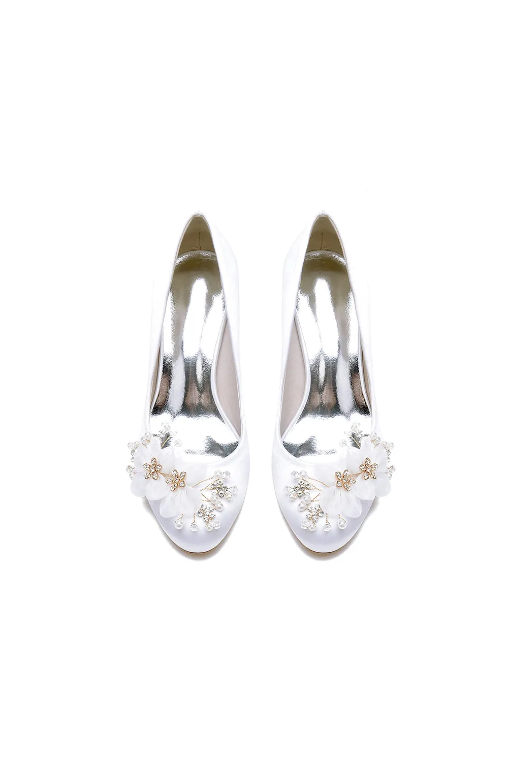 Rhinestone White Chunky Heels with Flower sold by KissProm product image thumbnail 3