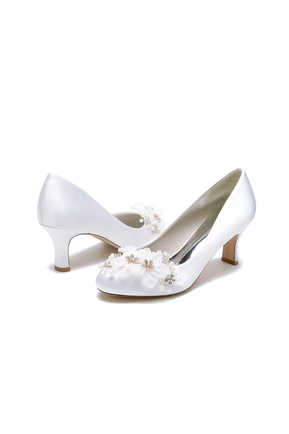 Rhinestone White Chunky Heels with Flower sold by KissProm product image thumbnail 2