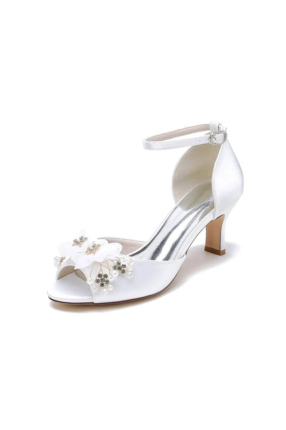 Peep Toe Rhinestone Chunky Heel Pumps with Flower sold by KissProm