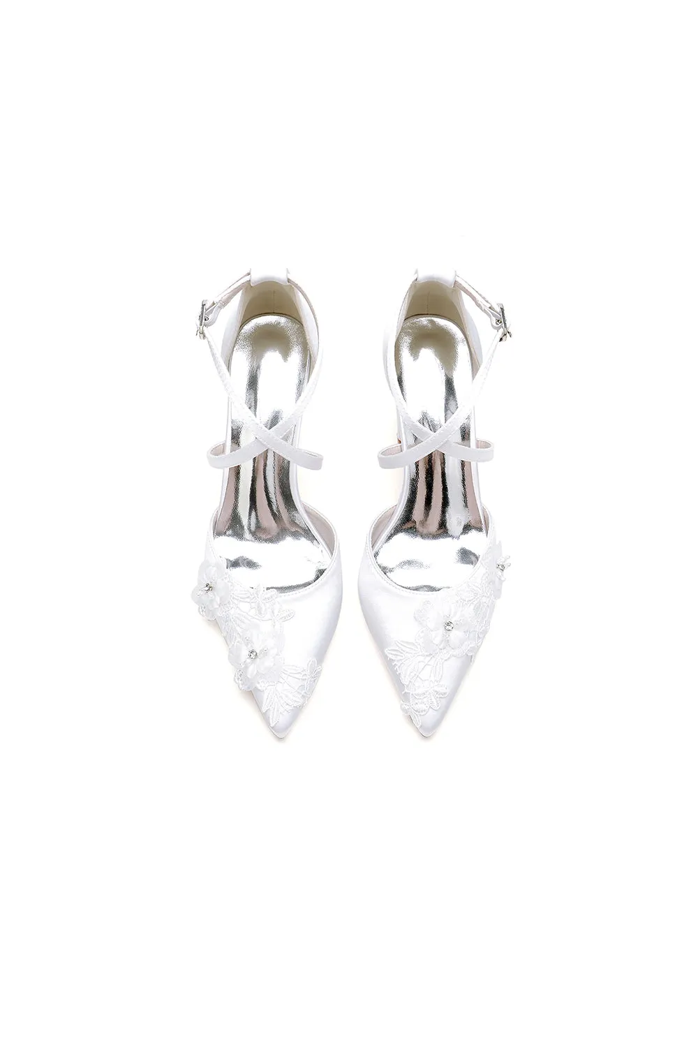 Pointed Toe Ivory Chunky Heels with Lace sold by KissProm product image thumbnail 3