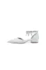 White Pearl Beaded Ankle Strap Pointed Toe Low Heels sold by KissProm