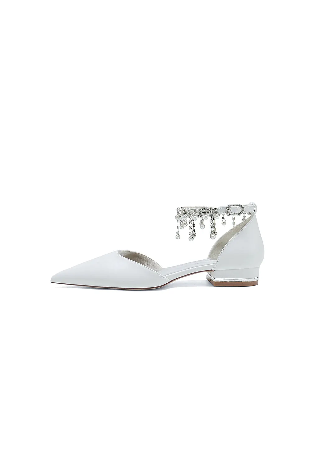 White Pearl Beaded Ankle Strap Pointed Toe Low Heels sold by KissProm product image thumbnail 3