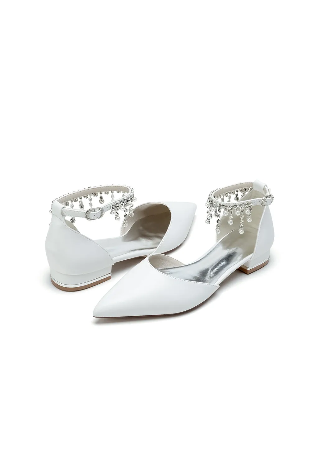 White Pearl Beaded Ankle Strap Pointed Toe Low Heels sold by KissProm product image thumbnail 5
