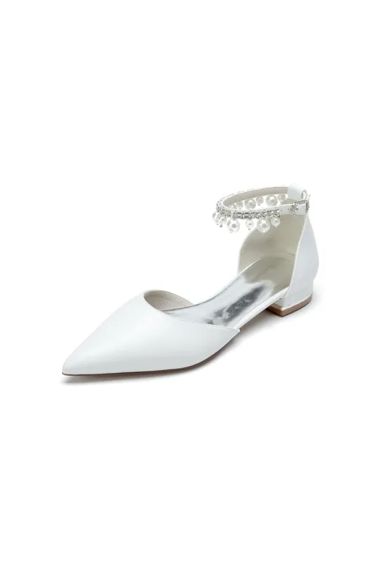 Pointed Toe Ankle Strap Pearl Beaded Low Heels sold by KissProm