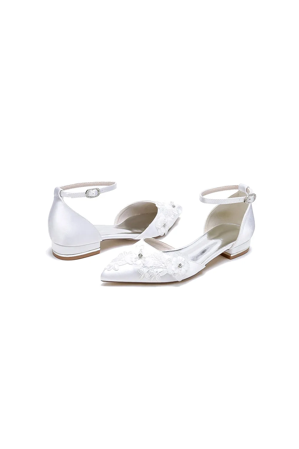 Pointed Toe White Ankle Strap Low Heels with Lace sold by KissProm product image thumbnail 2