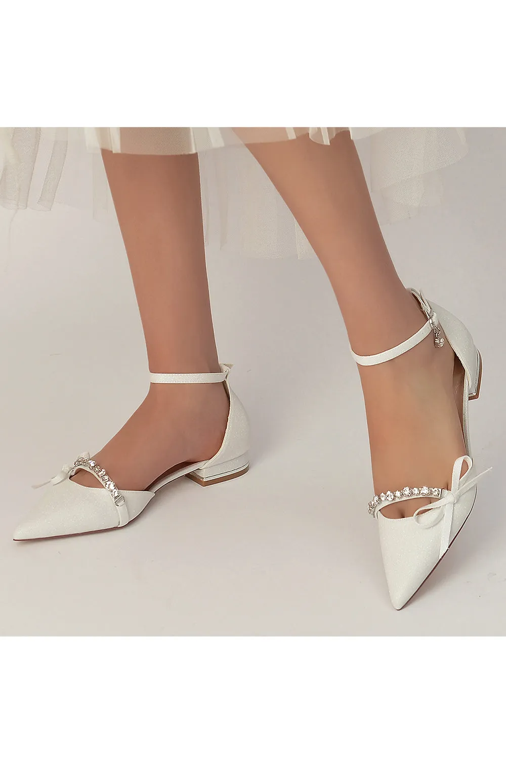 Glitter Pointed Toe Low Heels Wedding Shoes with Bow sold by KissProm product image thumbnail 5