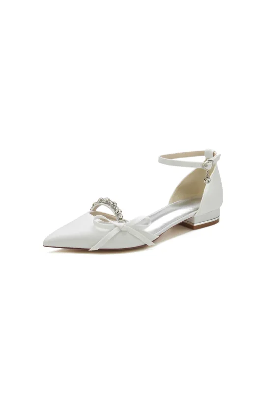 Glitter Pointed Toe Low Heels Wedding Shoes with Bow sold by KissProm