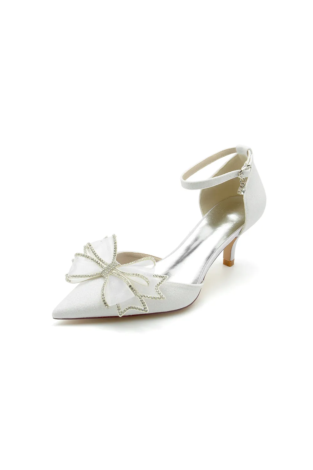 Ankle Strap Pointed Toe Glitter Crystal Wedding Shoes with Bow sold by KissProm product image thumbnail 3