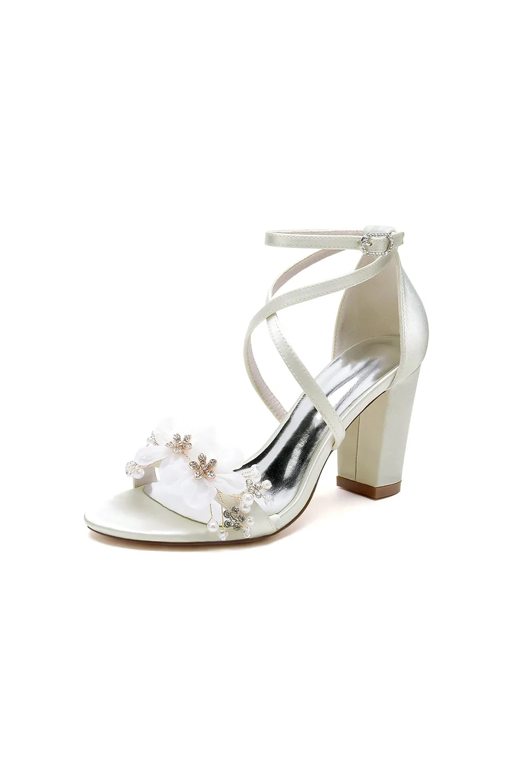 Chic Open Toe Rhinestone Flower Ankle Strap Chunky Heels sold by KissProm