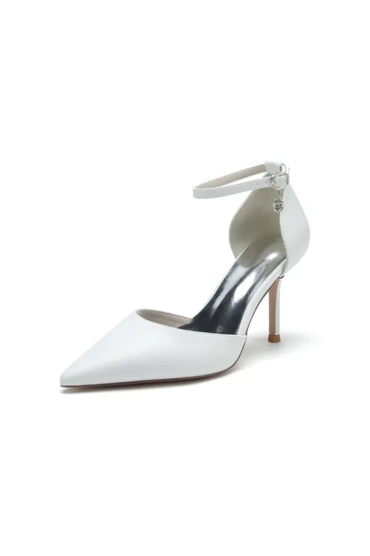 Pointed Toe Sexy Ankle Strap White Satin Wedding Shoes sold by KissProm