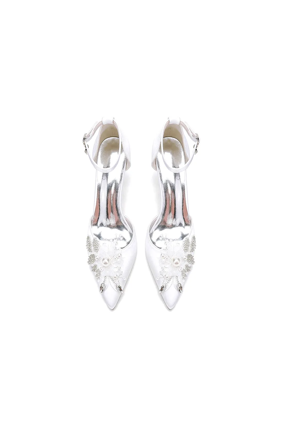 Elegant Ankle Strap White Wedding Shoes With Rhinestone Flower sold by KissProm product image thumbnail 4