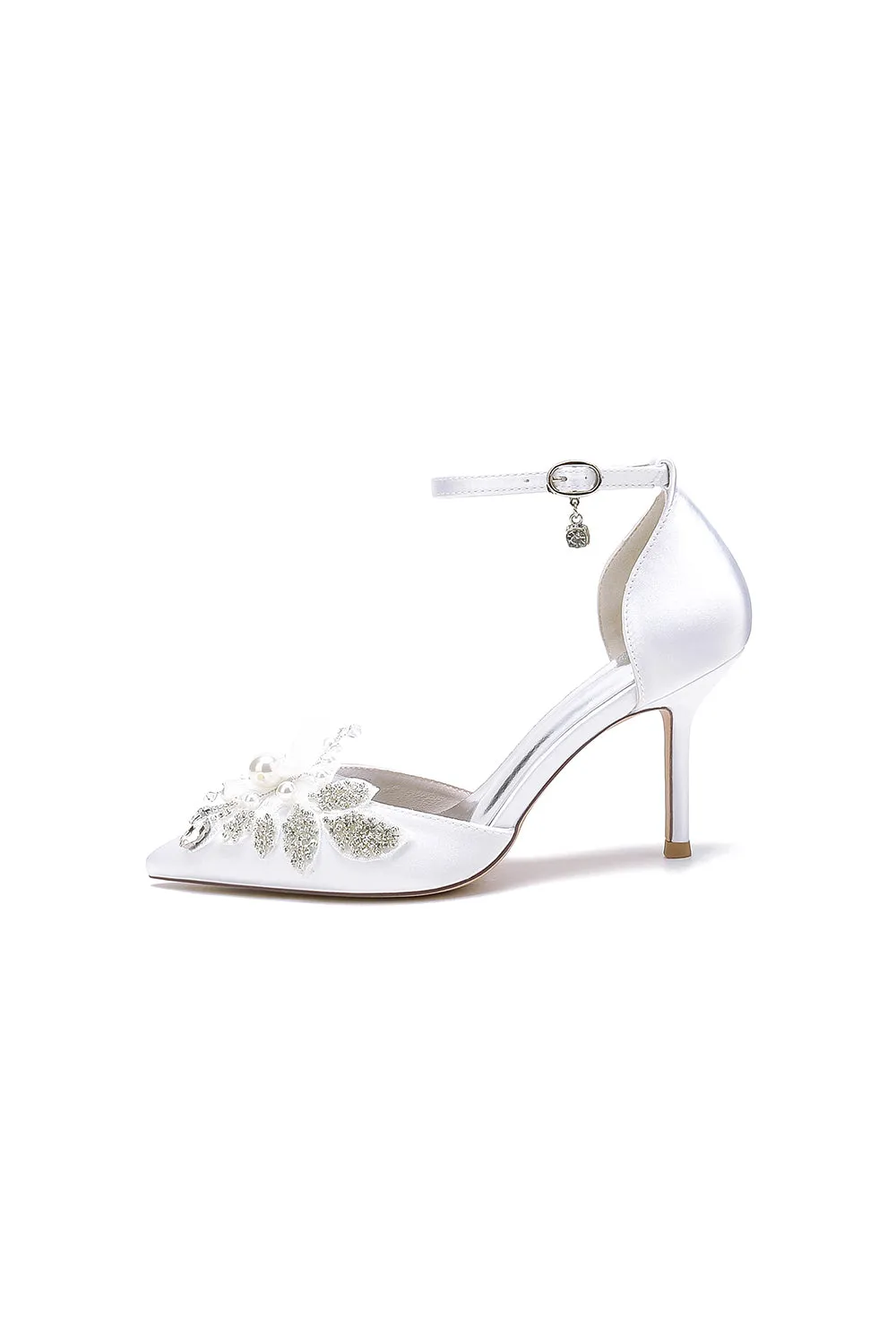 Elegant Ankle Strap White Wedding Shoes With Rhinestone Flower sold by KissProm product image thumbnail 2
