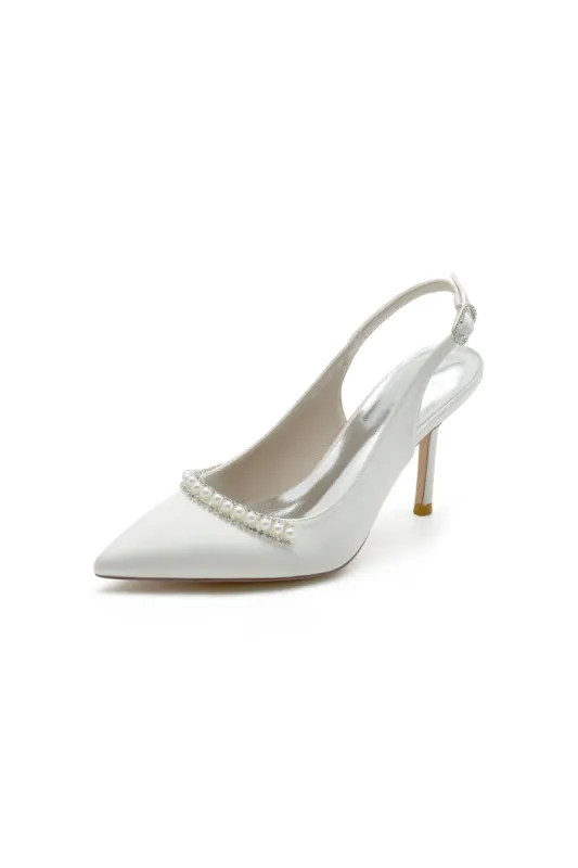 Pearl Embellished Peep Toe Slingback High Heels sold by KissProm