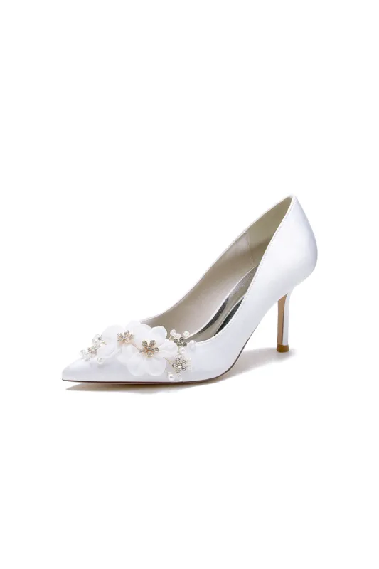 Satin Wedding Shoes Stiletto Heel With Rhinestone Flower sold by KissProm