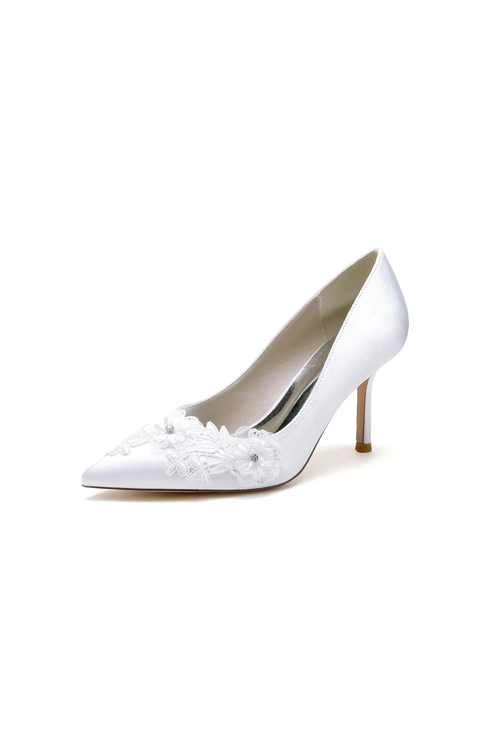 White Wedding Shoes Stiletto Heel Satin With Lace sold by KissProm