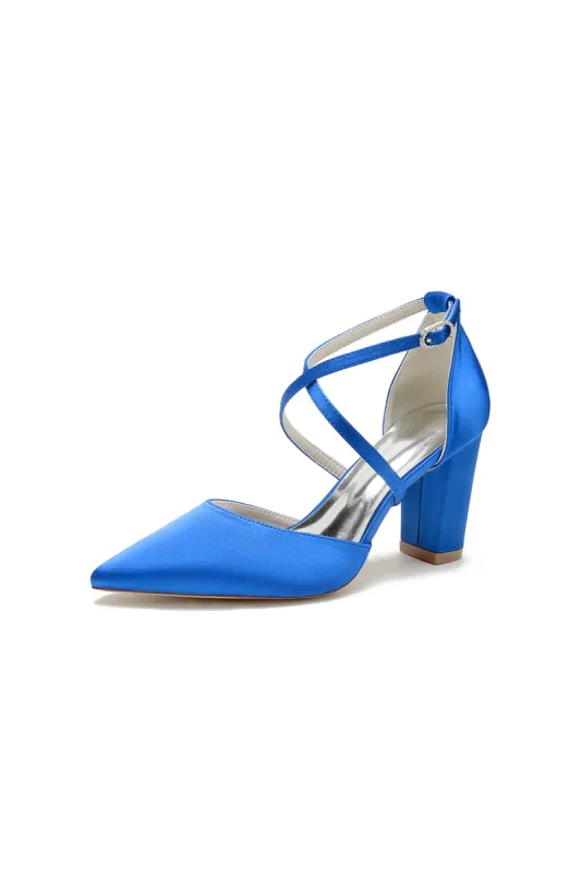 White Satin Pump with Cross-Strap and Metal Accent sold by KissProm