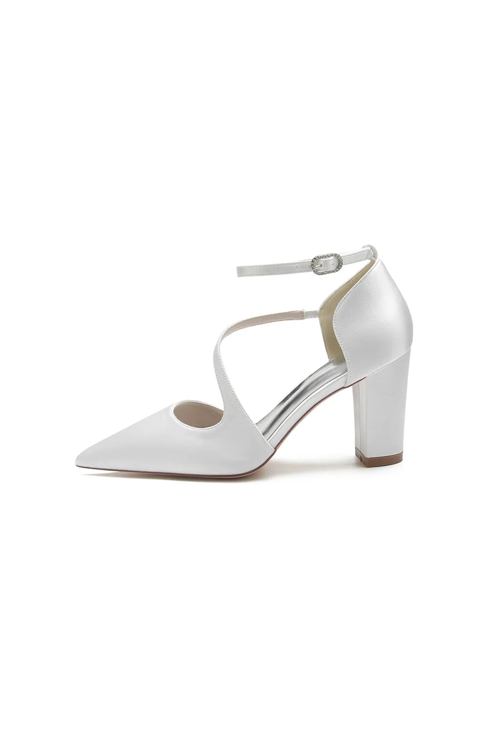White Silk Pump with Decorative Ankle Strap sold by KissProm product image thumbnail 4
