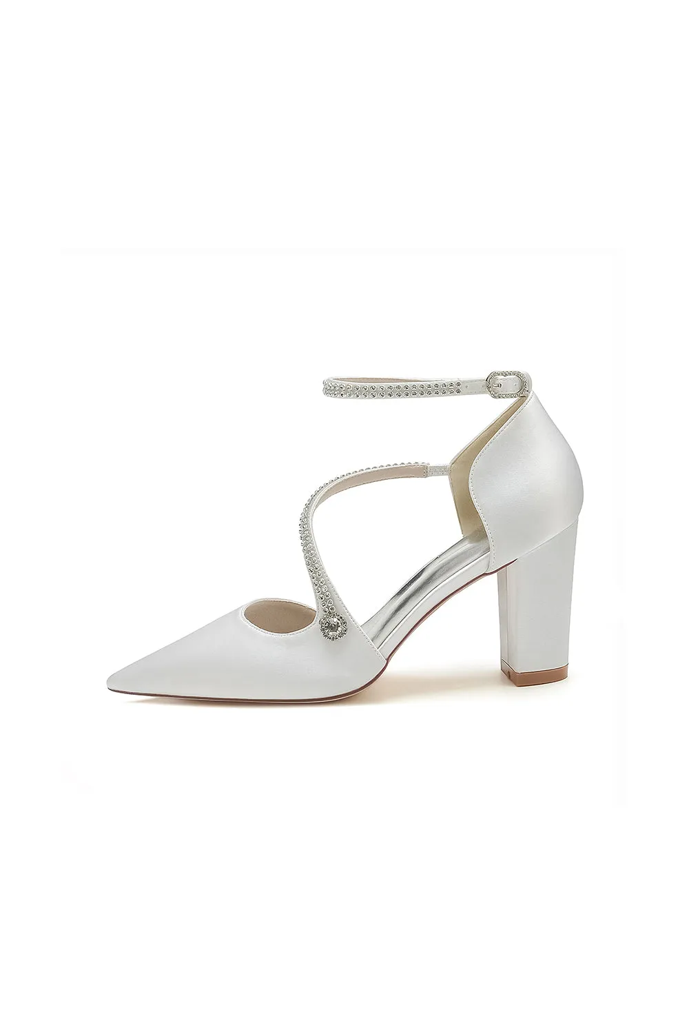 White Satin Pump with Cross-Strap and Beaded Buckle sold by KissProm product image thumbnail 3