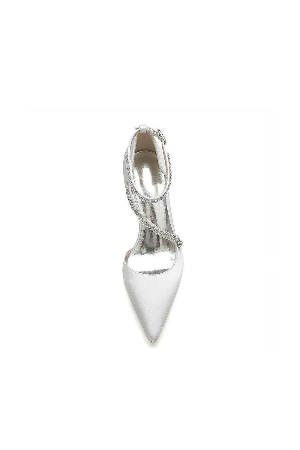 White Satin Pump with Cross-Strap and Beaded Buckle sold by KissProm product image thumbnail 2