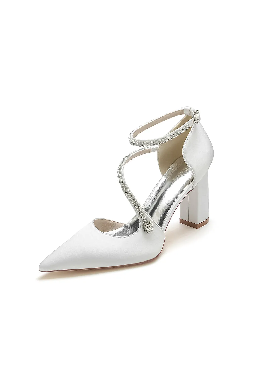 White Satin Pump with Cross-Strap and Beaded Buckle sold by KissProm
