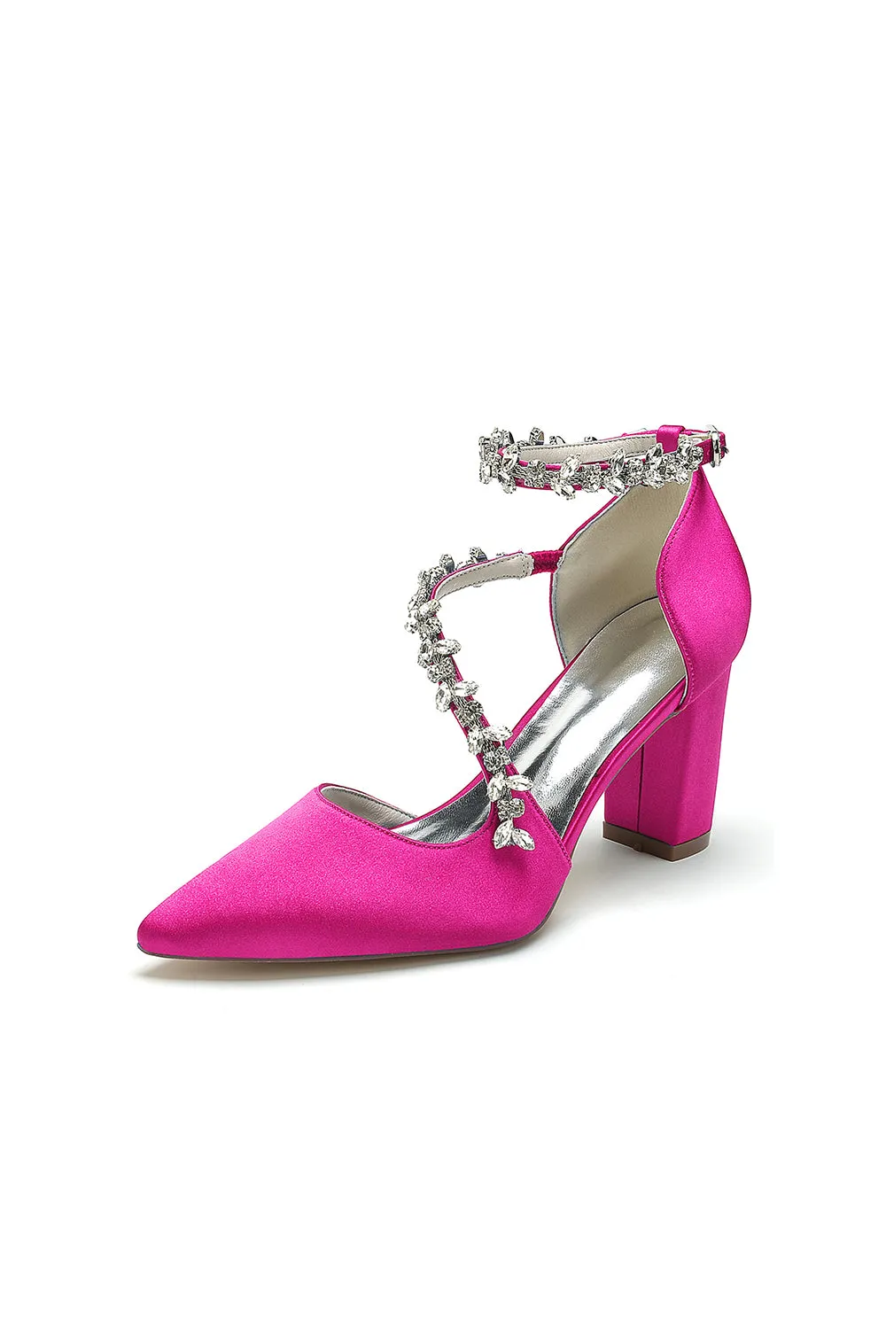 White Satin Pump with Silver Chain Accent sold by KissProm