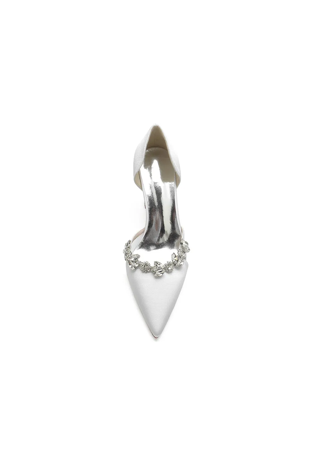 White Satin Pump with Intricate Crystal Embellishments and Transparent Heel sold by KissProm product image thumbnail 3