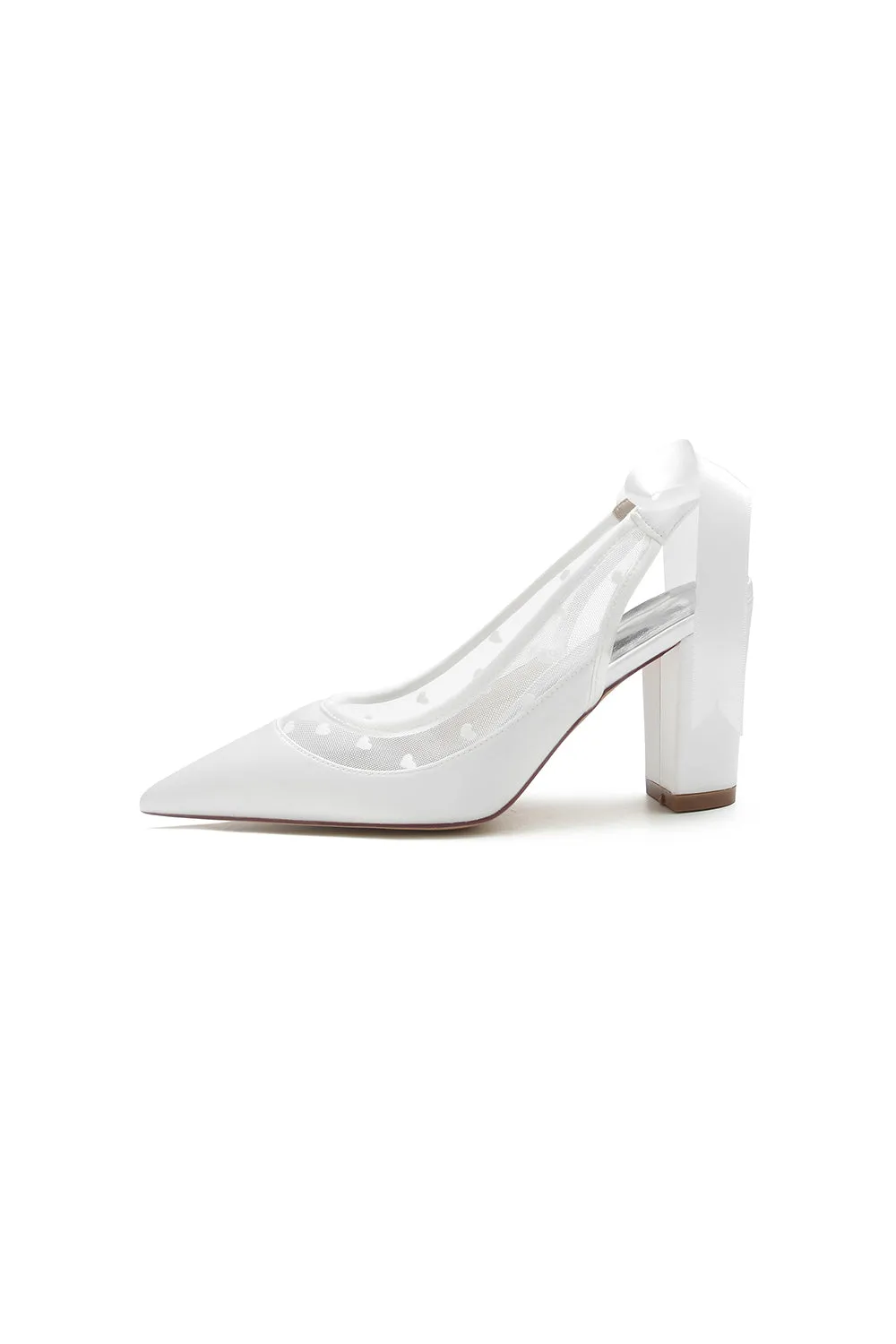 White Hybrid Pump with Transparent Mesh and Silver Heel Accent sold by KissProm product image thumbnail 4
