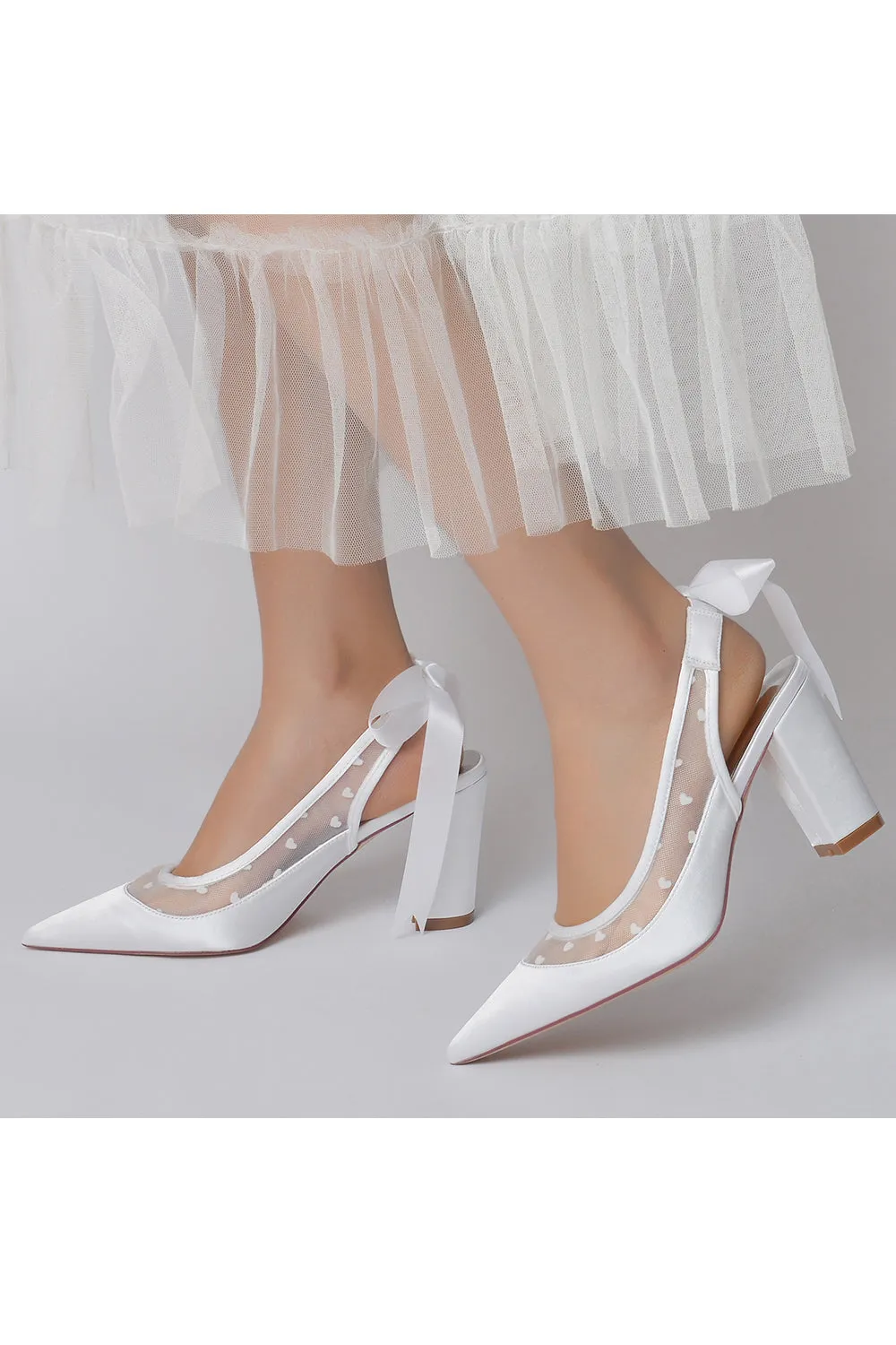 White Hybrid Pump with Transparent Mesh and Silver Heel Accent sold by KissProm product image thumbnail 5