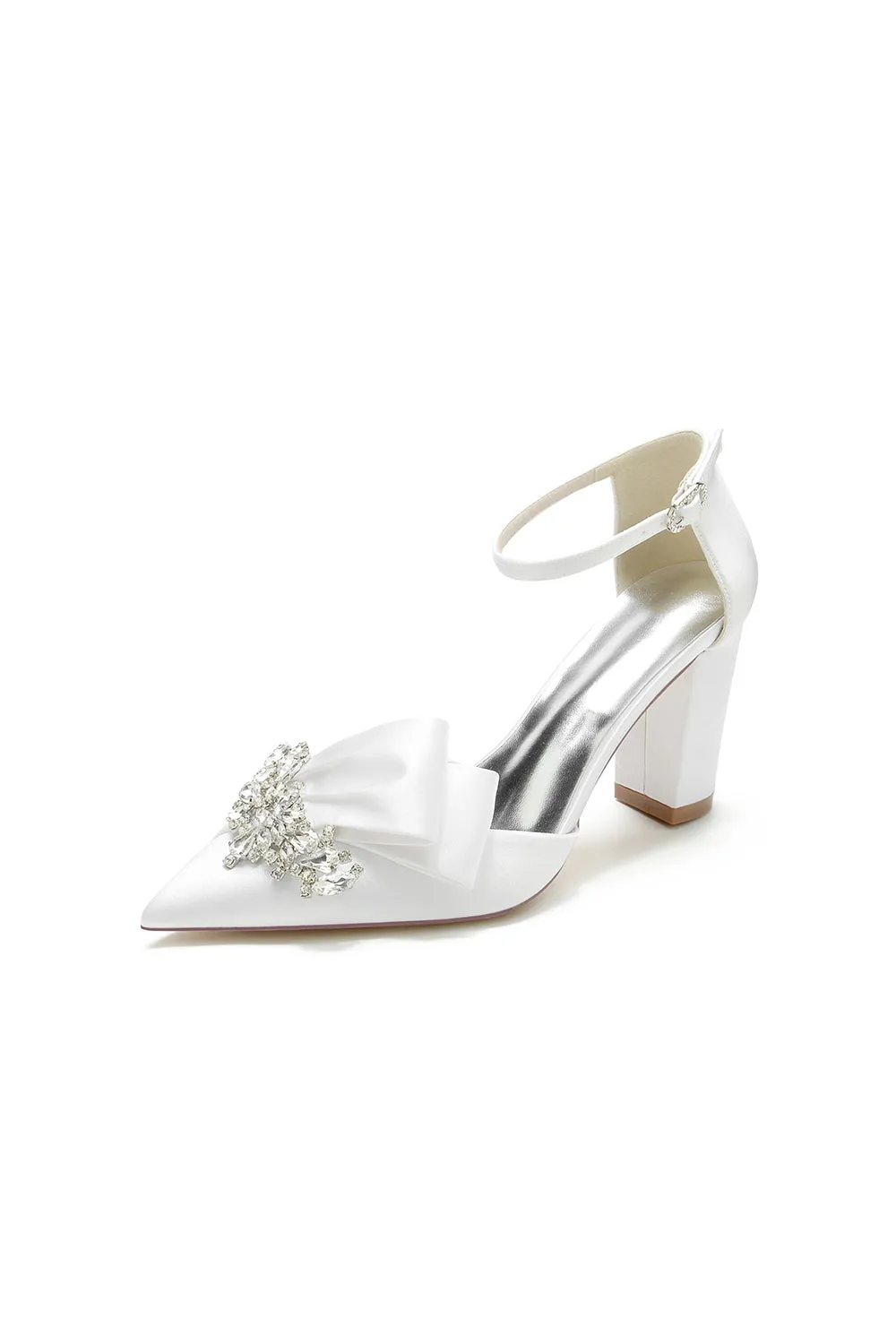 White Satin Heels Featuring a Large Decorative Bow and Metallic Heel sold by KissProm product image thumbnail 2