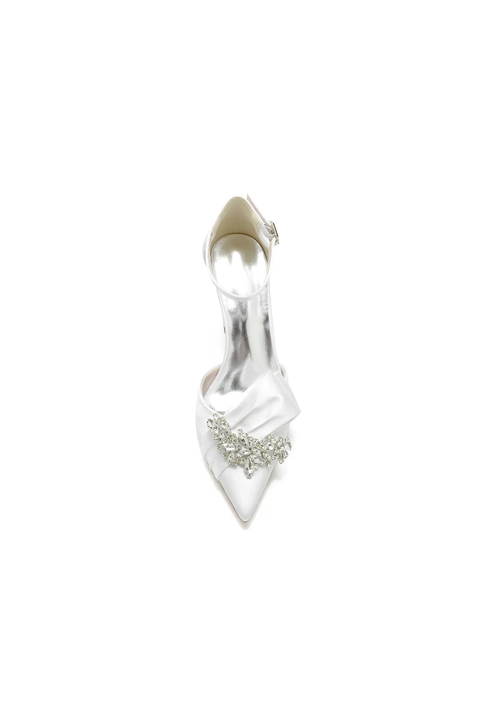 White Satin Heels Featuring a Large Decorative Bow and Metallic Heel sold by KissProm product image thumbnail 3