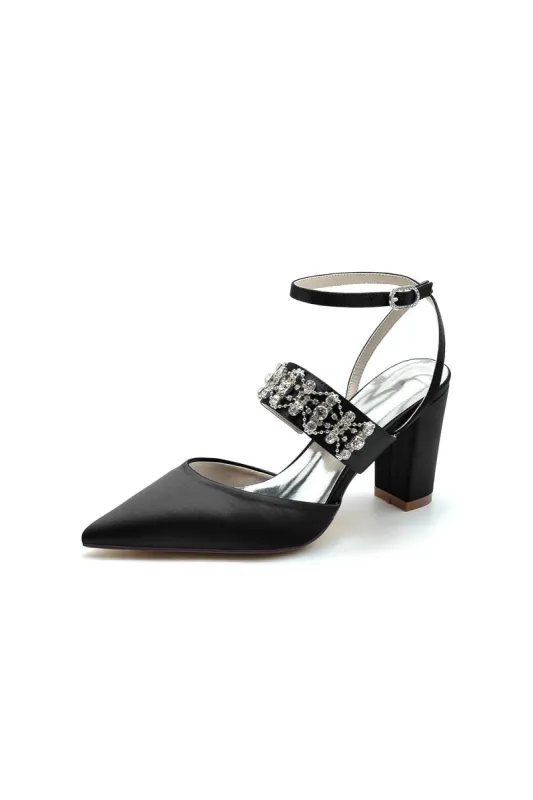 Black Satin Pump with Sparkling Silver Accent sold by KissProm