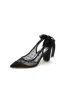 White Mesh Pump with Elegant Bow Detail and Transparent Overlay sold by KissProm