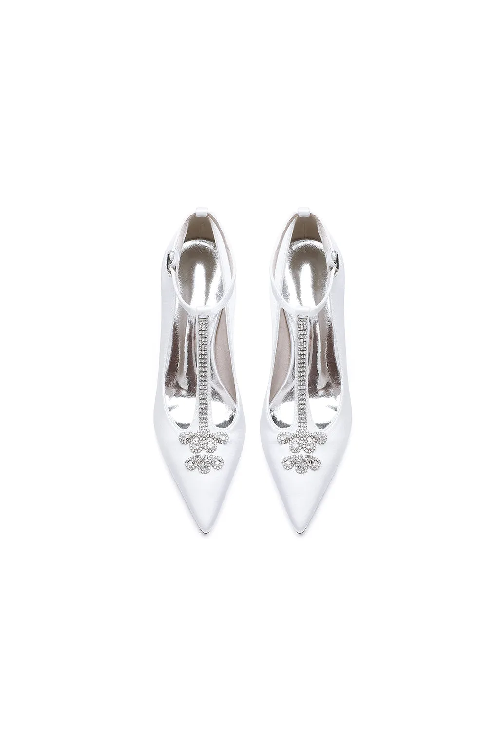 White Leather Pump with Silver Chain and Crystal Accent sold by KissProm product image thumbnail 2