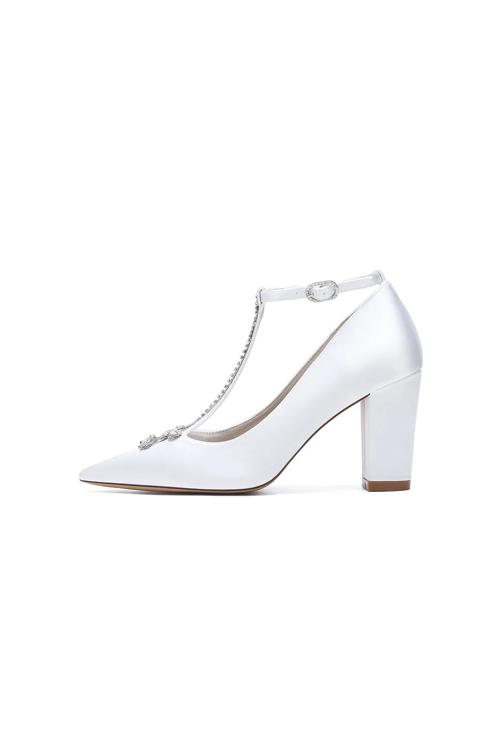 White Leather Pump with Silver Chain and Crystal Accent sold by KissProm product image thumbnail 4