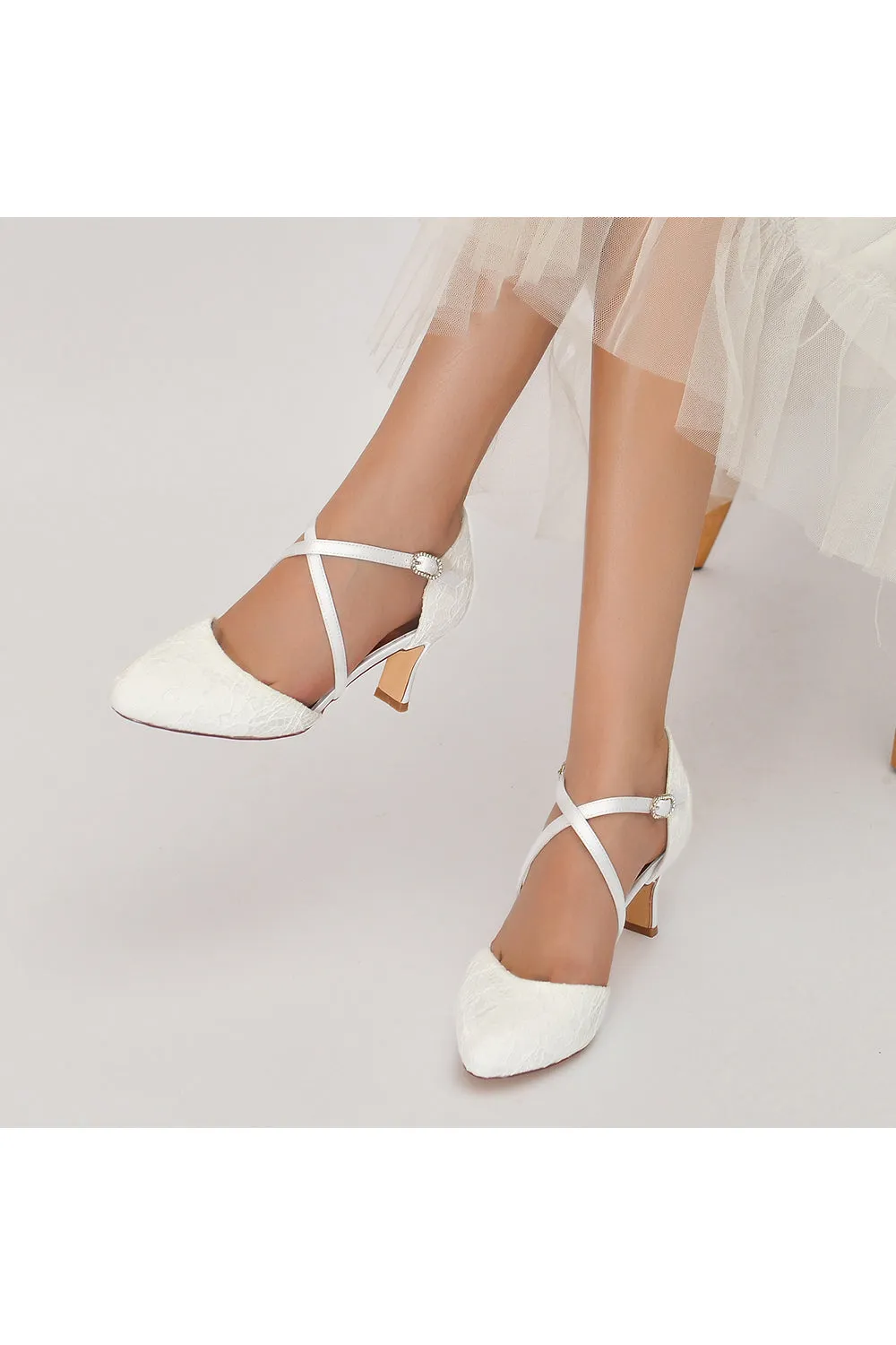 White Lace Mid-Heel Pumps with Elegant Design sold by KissProm product image thumbnail 5