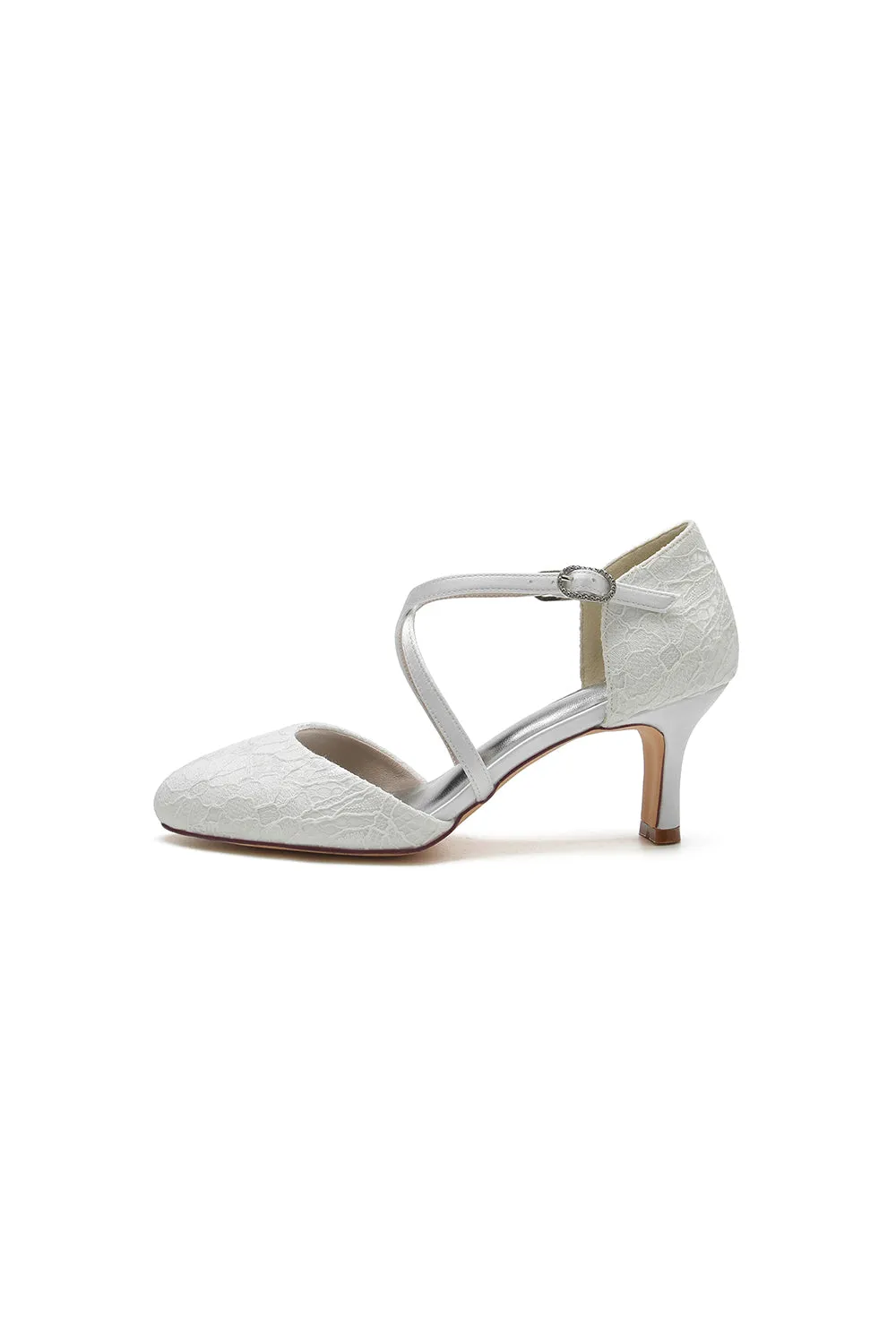 White Lace Mid-Heel Pumps with Elegant Design sold by KissProm product image thumbnail 2