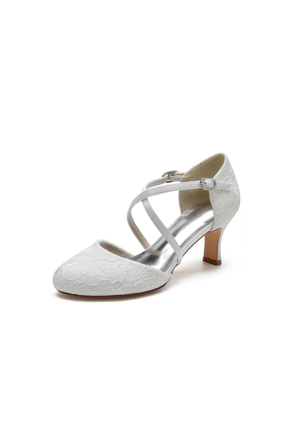 White Lace Mid-Heel Pumps with Elegant Design sold by KissProm