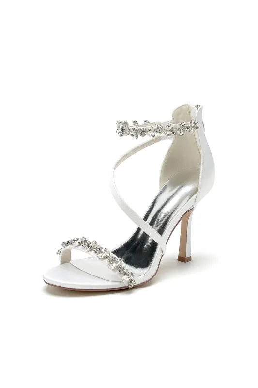 White Elegant High Heels with Crystal and Silver Accents sold by KissProm