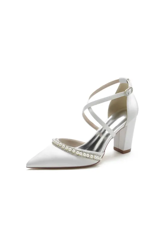 Champagne Satin Pump with Pearl and Metal Accents sold by KissProm