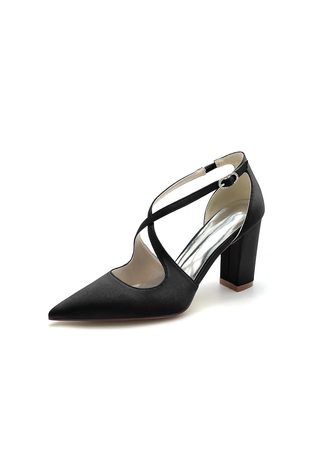 Black Satin Pump with Cross-Strap Design sold by KissProm