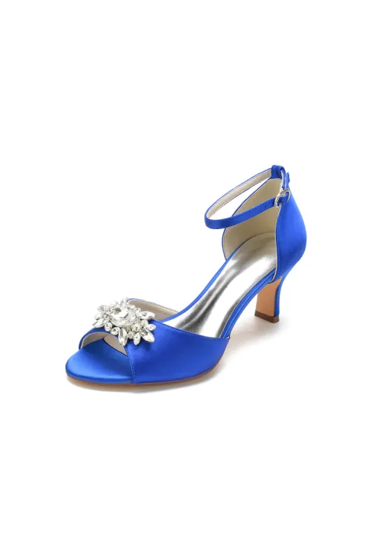 Royal Blue Satin Pump with Crystal Flower Accent sold by KissProm