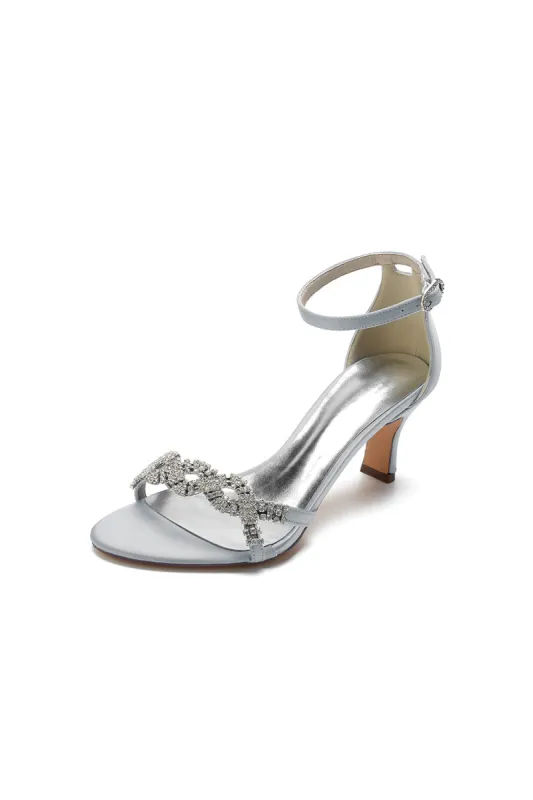 Elegant Blue Satin Pump with Silver Chain and Rhinestone Accents sold by KissProm